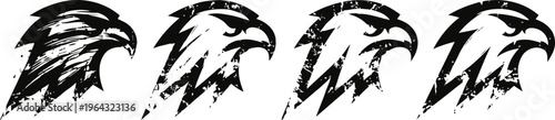 set of four black eagle head silhouettes with sharp features and fierce expressions