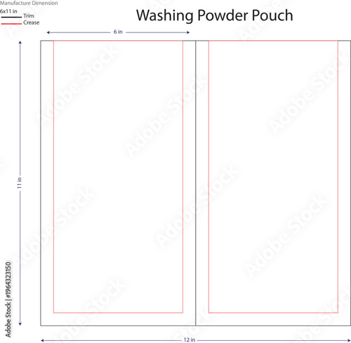 Washing powder dieline template 3 seal pouch