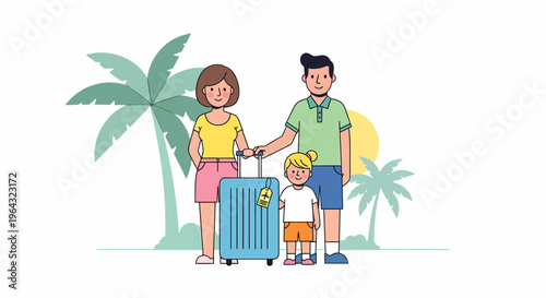 Family on vacation with luggage.