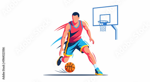 Man playing basketball with ball.