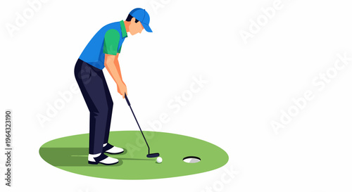 Man playing golf on green surface.
