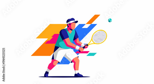 Man Playing Tennis with Racket.