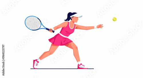 Woman Playing Tennis with Racket.