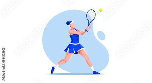 Woman Playing Tennis with Racket.