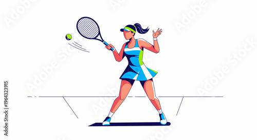 Female tennis player in action swing.
