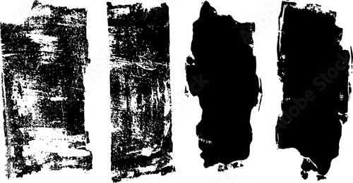 Grunge black paint brush strokes set with rough texture and uneven edges isolated on white background