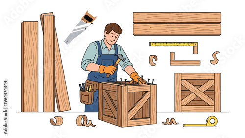 Crafting Confidence: A skilled craftsman meticulously constructs a wooden crate, embodying expertise and precision in the art of carpentry. 