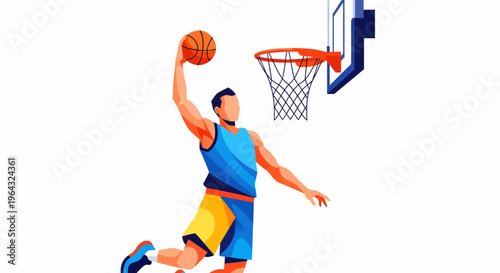 Man dunking basketball with one hand.