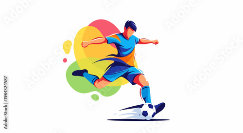 Man Kicking Soccer Ball in Air.