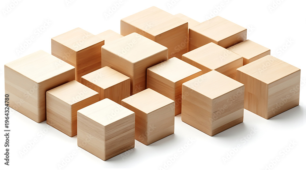 Fototapeta premium Wooden cube wood block wooden toy geometric stack natural material minimalist pattern