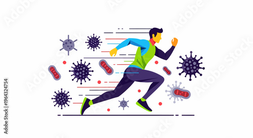 Man Running from Virus Germs Fast.