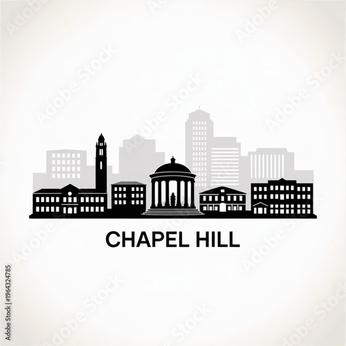 Chapel Hill Skyline Silhouette — A Historic College Town in North Carolina Vector Illustration