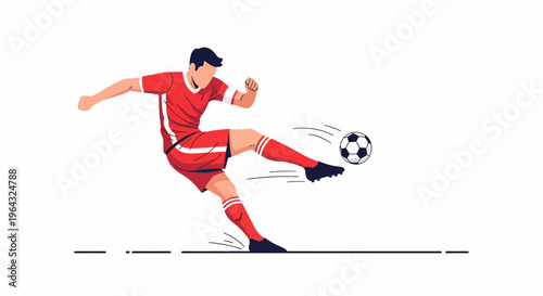 Man Kicking Soccer Ball with Leg.