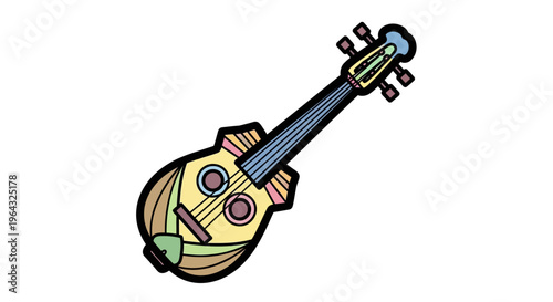 Colorful Cartoon Guitar Instrument Closeup.