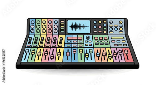 Colorful electronic music production controller board.