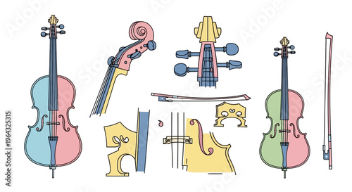 Violin Instrument Parts Closeup Detailed View.