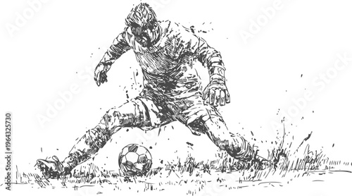 soccer player kicking ball on grassy field in dynamic action pose, sports and teamwork concept