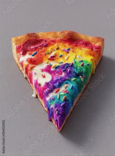 Rainbow Pizza Slice on Gray Background.