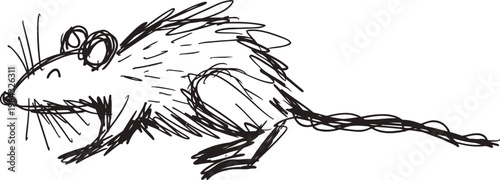 hand drawn sketch of a small wild mouse with prominent whiskers and textured fur