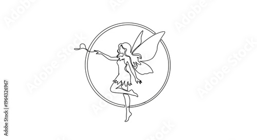 Fairy Silhouette Icon, Magical Creature, Whimsical Design, Vector Art