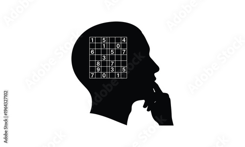 A thought-provoking silhouette of a person pondering over a partially filled sudoku grid.