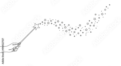 Hand Holding Magic Wand Creating Star Sparkle Trail