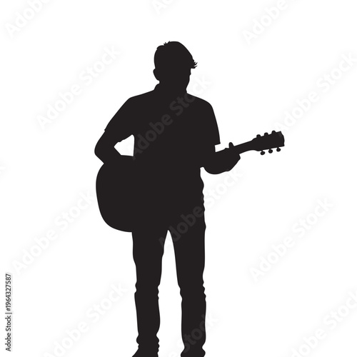 Silhouette of a man playing acoustic guitar isolated vector illustration for music concept performan