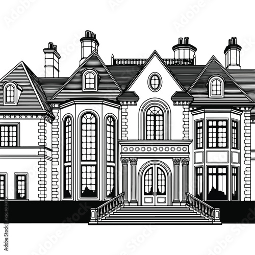 Luxury mansion with symmetrical facade and large windows