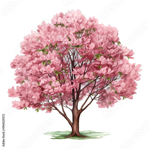 Watercolor Pink Magnolia Tree Illustration in Full Spring Bloom Clipart