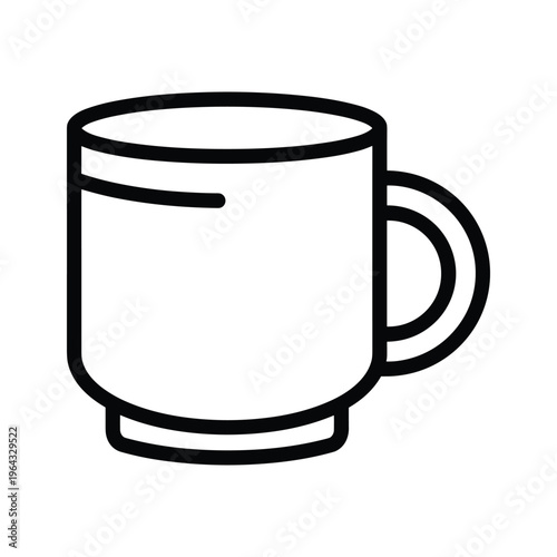 Simple black and white line art icon of a mug