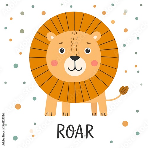 Cute Lion Illustration with Roar Text for Childrens Designs.