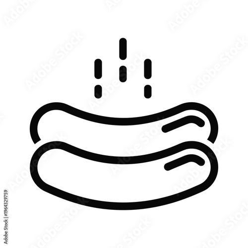 Hotdogs icon vector. Two sausages cooking with steam, simple black and white illustration.