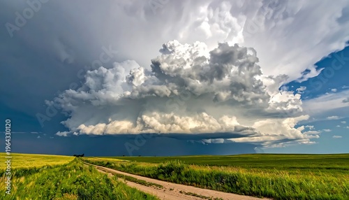 Dramatic Prairie Storm - A Powerful Cloudscape Over Rural Landscape.