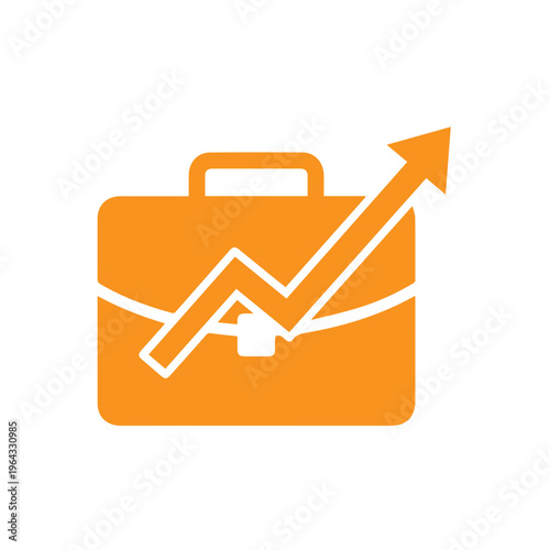 Orange briefcase symbol illustrates a sharply rising jagged arrow representing strong market gains and excellent profitability over.