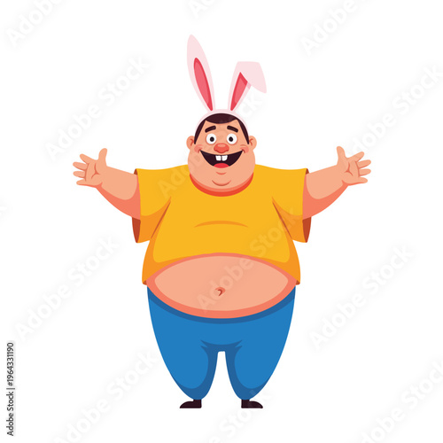 Overweight man wearing bunny ears and casual clothing