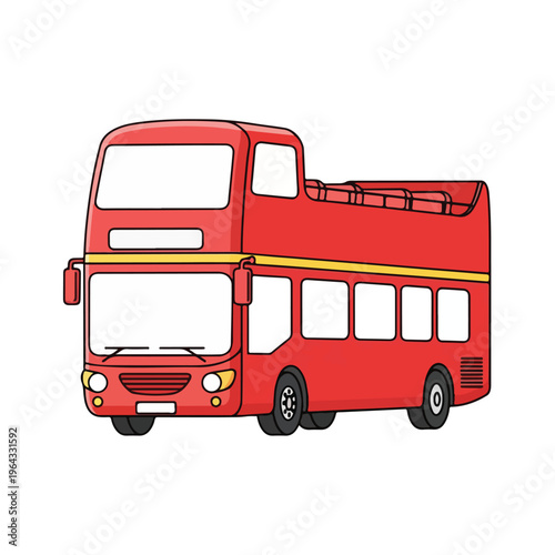 Red Double Decker Bus Cartoon Style Illustration