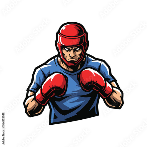 Boxer Wearing Red Gloves Helmet.