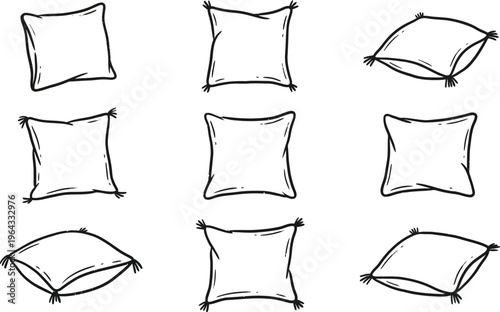 Hand drawn vector pillows in different positions and orientations illustration
