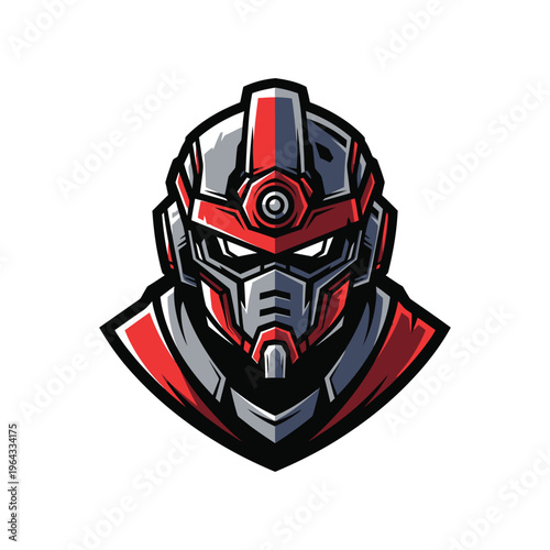 Robot Head with Red Accents Closeup.