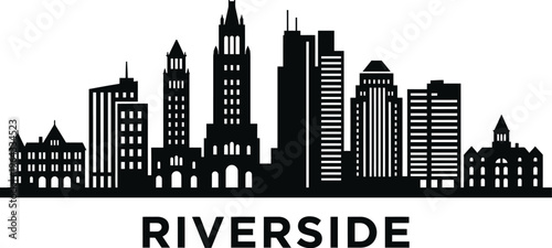 Riverside city skyline vector illustration with modern buildings