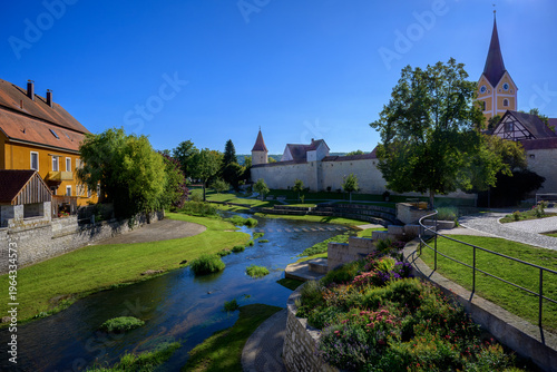 Park at the historic city wall of Berching
