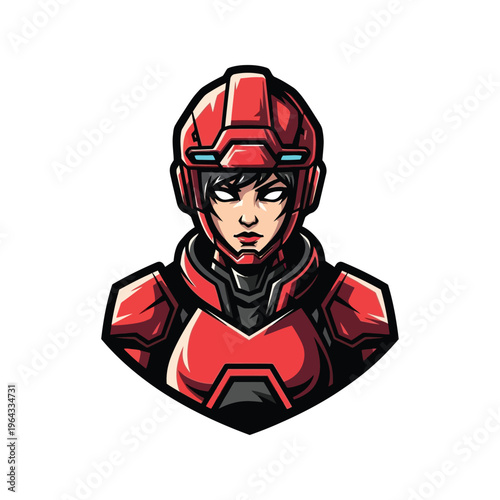 Cartoon woman in red space suit.