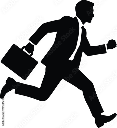 Businessman running with a briefcase in hand quickly