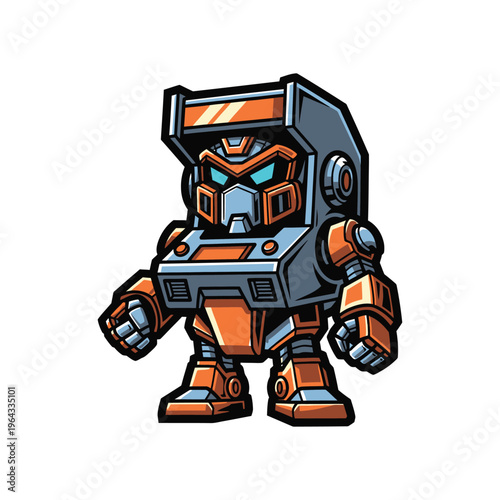 Cartoon robot character in orange.
