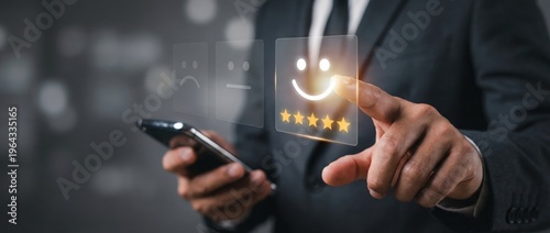 Enhancing customer satisfaction through digital feedback office setting business content professional environment close-up viewpoint user experience approach