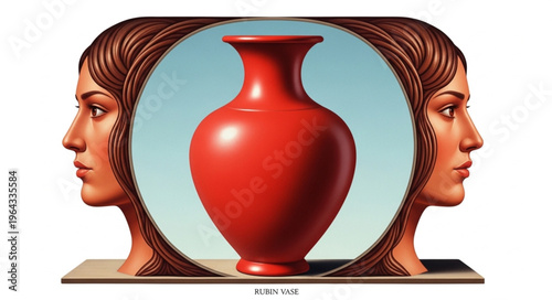 Red vase between two faces.