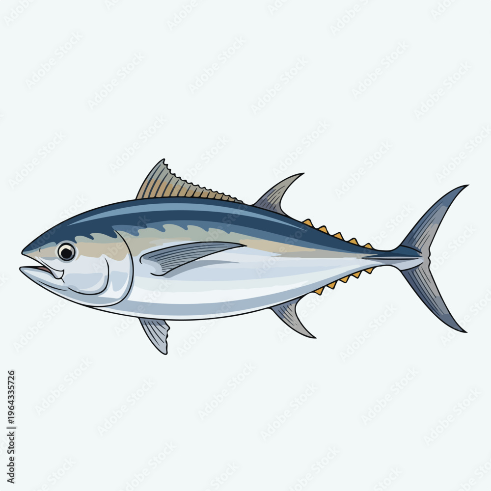 Fototapeta premium Tuna fish with blue back and white belly swimming left