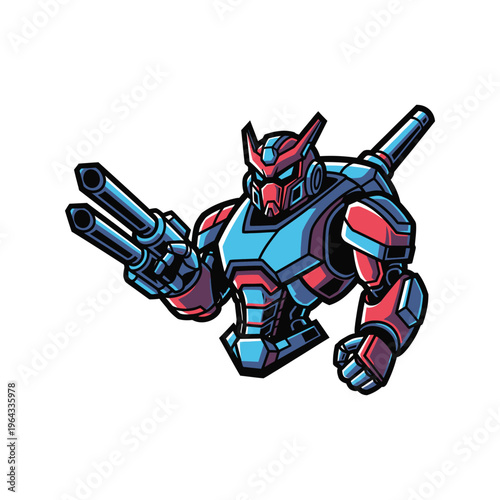 Robot character with guns cartoon.