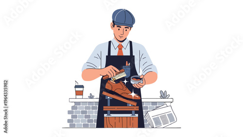 Artisan at Work: Capturing the meticulous craft of a shoemaker, the image showcases the dedication and skill involved in creating quality footwear.