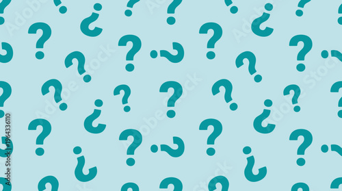 A seamless pattern of teal question marks scattered across a light blue background, creating a curious and inquisitive visual.